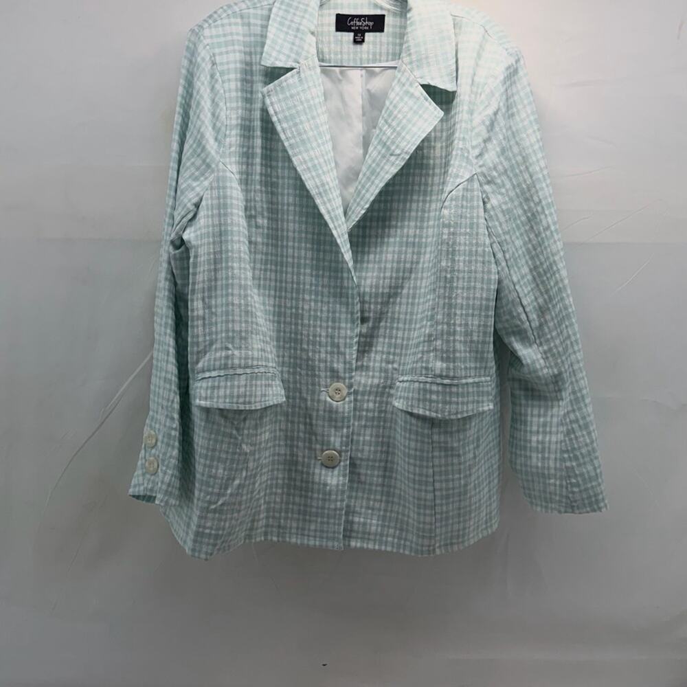NWOT CoffeeShop women’s 1XL mint and white 2 button Checkered Blazer